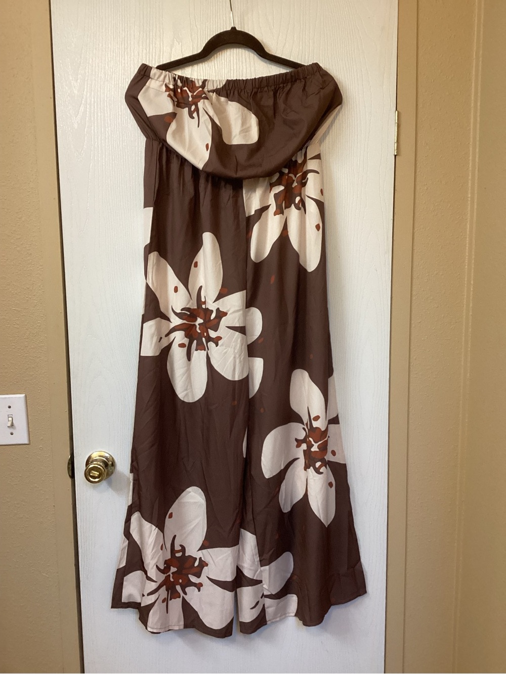 Brown Strapless Floral Strapless Jumpsuit - Brown & White
